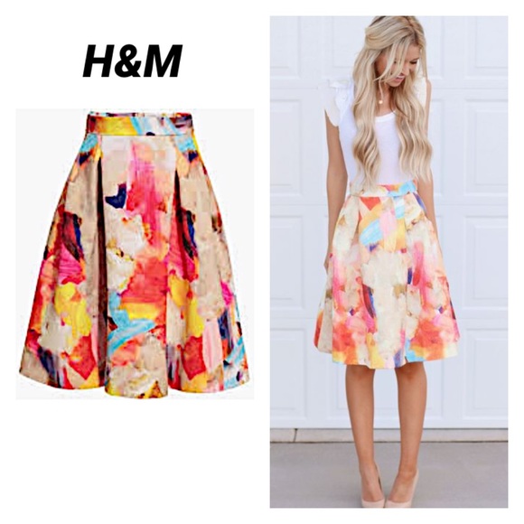 H&M Dresses & Skirts - H&M watercolor print midi skirt